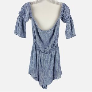 American Eagle Outfitters Striped Off the Shoulder Romper Navy Blue White Size M